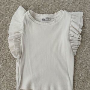 Zara White Ruffle Sleeve Top